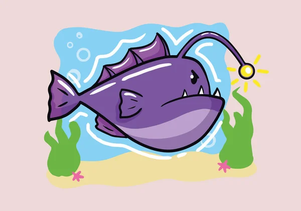 Visser Vis Met Hand Getekend Hengelaar Vis Cartoon Stijl Vis — Stockvector