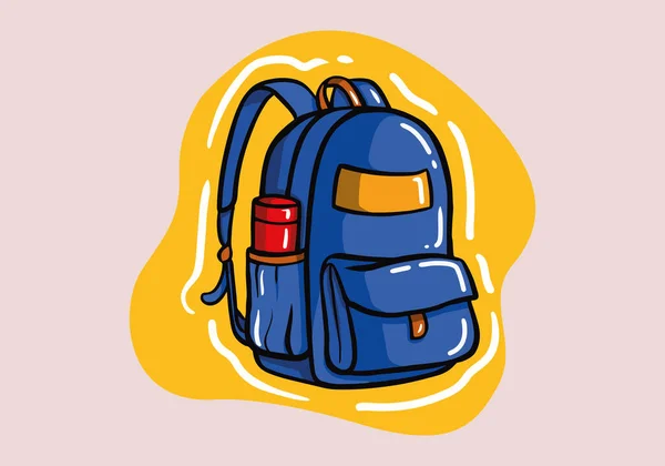 Ručně Kreslený Modrý Batoh Školní Taška Vzdělávání Zpět Školního Konceptu — Stockový vektor