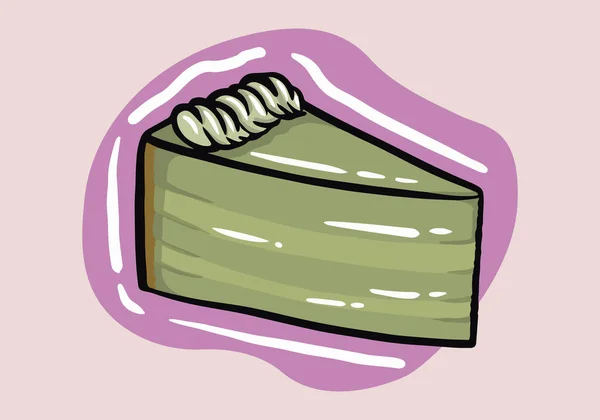 Cheesecake Dessin Animé Matcha Crème Illustration Vectorielle Dessin Main Isolée — Image vectorielle