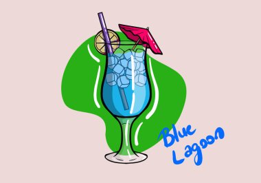 İzole edilmiş arka planda el çizimi mavi lagün cam vektör çizimi