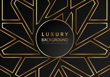 Altın çizgili elementler, dekorasyon ve bokeh ile siyah lüks arka plan. Lüks Tasarım Konsepti