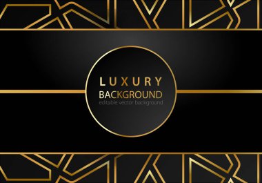 Altın çizgili elementler, dekorasyon ve bokeh ile siyah lüks arka plan. Lüks Tasarım Konsepti