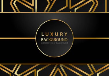 Altın çizgili elementler, dekorasyon ve bokeh ile siyah lüks arka plan. Lüks Tasarım Konsepti