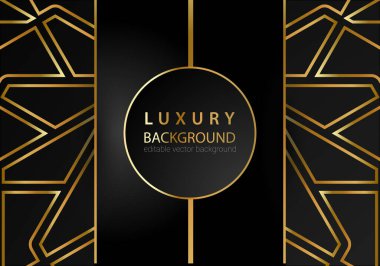 Altın çizgili elementler, dekorasyon ve bokeh ile siyah lüks arka plan. Lüks Tasarım Konsepti