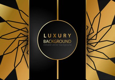 Altın çizgili elementler, dekorasyon ve bokeh ile siyah lüks arka plan. Lüks Tasarım Konsepti