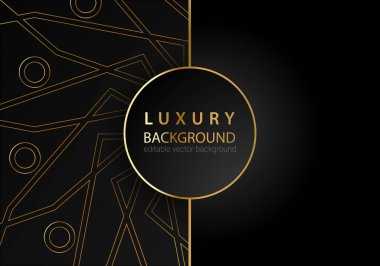 Altın çizgili elementler, dekorasyon ve bokeh ile siyah lüks arka plan. Lüks Tasarım Konsepti