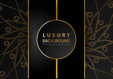 Altın çizgili elementler, dekorasyon ve bokeh ile siyah lüks arka plan. Lüks Tasarım Konsepti