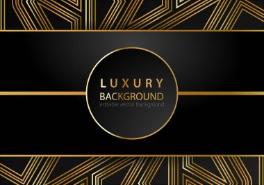 Altın çizgili elementler, dekorasyon ve bokeh ile siyah lüks arka plan. Lüks Tasarım Konsepti