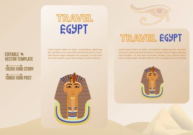 Social media post design for trip to Egypt. Story and post sharing design for Egypt trip. Vector Egyptian banner design.