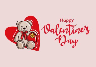 Happy Valentine's Day Vector Design. Valentine's Day Vector With cute Teddy bear and hearts. Valentine's Day Design for Poster, Social Media, Banner or Advertisement.