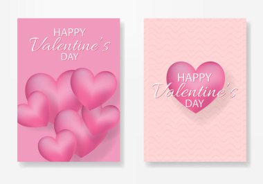 Valentine's day posters set. Vector illustration. 3d red, white and pink hearts with place for text. Cute love sale banners, vouchers or greeting cards