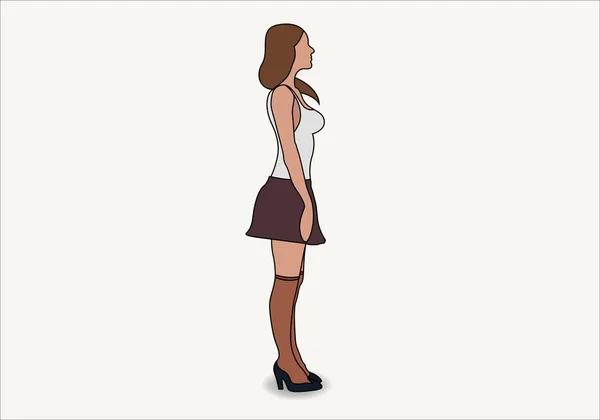 Γυναικείος Χαρακτήρας Κινουμένων Σχεδίων Φορώντας Πουλόβερ Και Μίνι Φούστα — Διανυσματικό Αρχείο