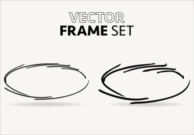 Doodle oval. El çizimi elips, yuvarlak grunge çerçeve ve daire içine alınmış karalama izole ikon beyaz üzerine set. 