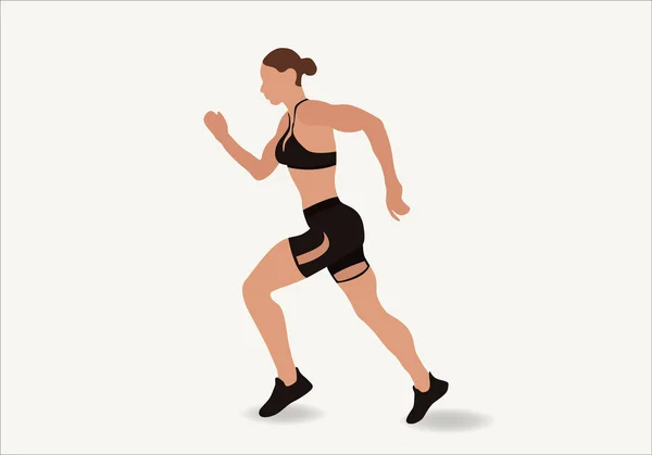 一个穿着运动服 腿和运动胸罩 的漂亮苗条女孩的矢量插图是从事健身 火车与白色背景隔离 女人跑 早上跑 — 图库矢量图片