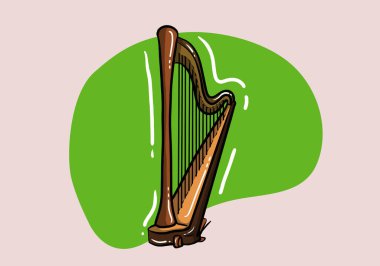 Arka planda Kelt Harpı, Ulusal İrlanda İp Müzik Enstrümanının Vektör İllüzyonu