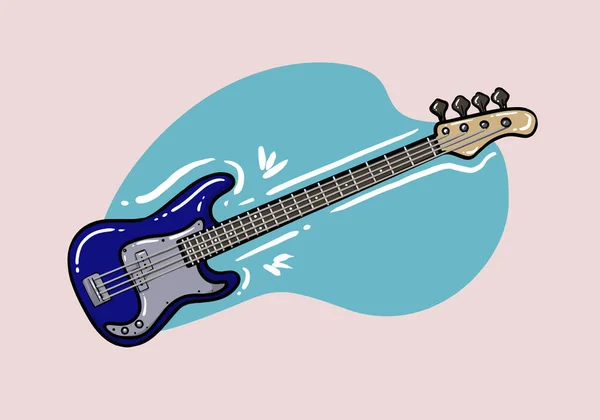 Vector Illustration Hand Drawn Blue Rock Electro Bass Guitar String — Stock Vector