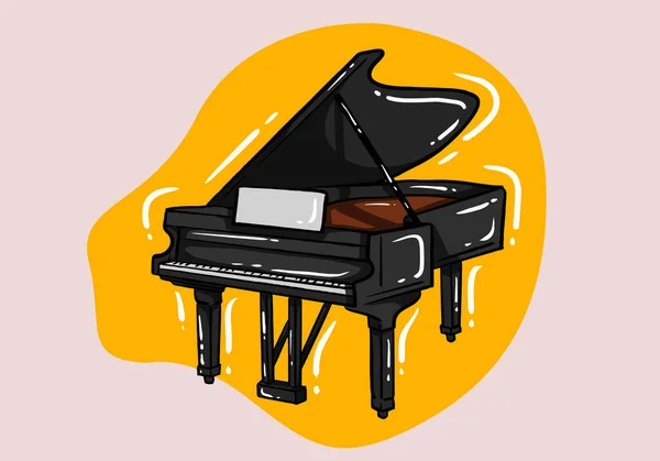 手描きブラックグランドピアノ フラットスタイルのベクトルイラスト 音楽の概念と異なるプレゼンテーションのためのオブジェクト — ストックベクタ