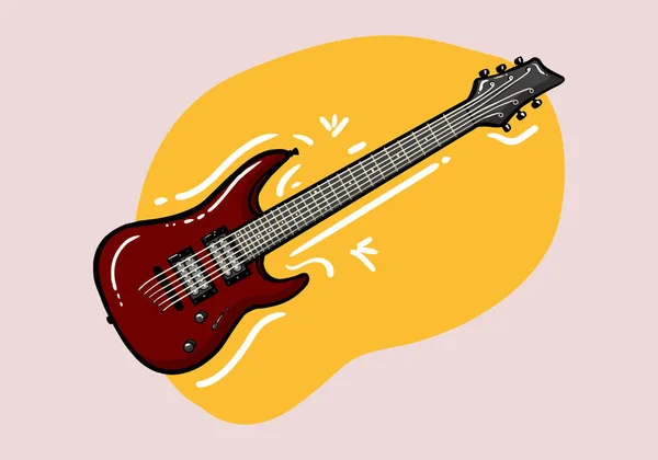 Rock Hangszer Cool Piros Elektro Gitár Karikatúra Stílusban Színes Lapos — Stock Vector