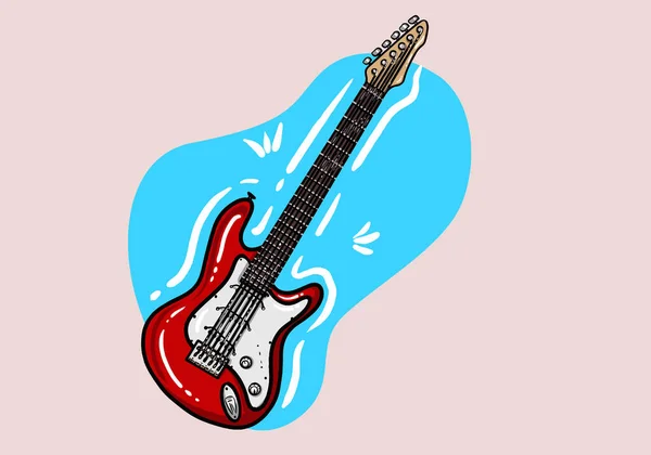 ロック ミュージックの楽器 クールな赤のエレクトロギター漫画スタイル 背景に独立したカラーフラットベクトルイラスト — ストックベクタ