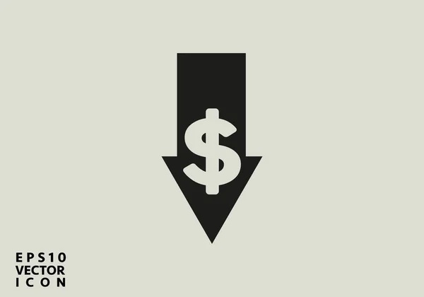 Ikona Spadku Kursu Dolara Symbol Pieniądza Strzałką Dół Ikona Niższego — Wektor stockowy