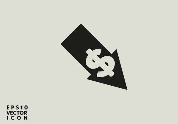 Ikona Spadku Kursu Dolara Symbol Pieniądza Strzałką Dół Ikona Niższego — Wektor stockowy