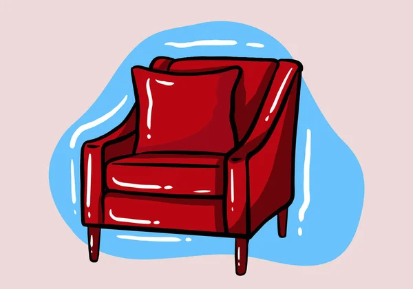 Klasyczny Wygodny Czerwony Fotel Salonu Lub Sypialni Odizolowany Tle Ilustracja — Wektor stockowy