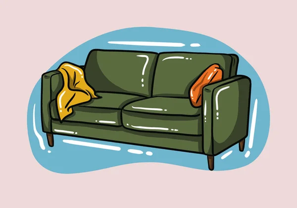 Sofa Couch Colorful Cartoon Illustration Vector Comfortable Lounge Interior Design — Stock Vector