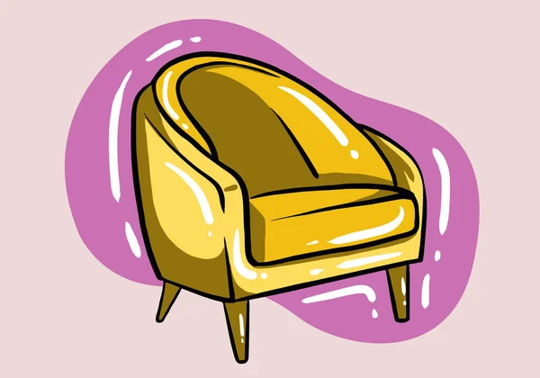 Żółty Fotel Retro Element Meblowy Przytulnej Dekoracji Domu Ręcznie Rysowane — Wektor stockowy