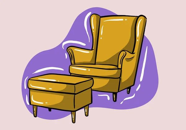 Stylish Yellow Cartoon Style Comfortable Armchair Part Interior Living Room — Stock Vector