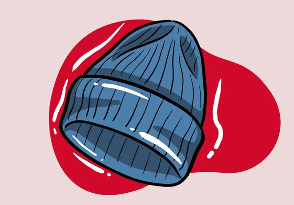 Chapeau Hiver Bleu Tricoté Des Vêtements Hiver Illustration Vectorielle Plate — Image vectorielle