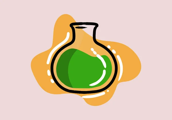 Green Flask Liquid Icon Chemical Laboratory Research Vector Illustration Hand — Stock Vector