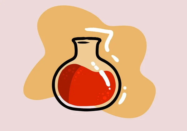 Ikona Tekuté Červené Baňky Chemický Laboratorní Výzkum Vektorové Ilustrace Ručně — Stockový vektor