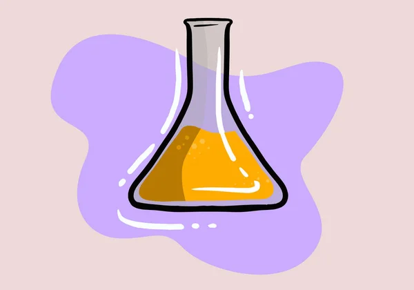 Orangenkolben Flüssigkeitssymbol Chemische Laborforschung Vektorillustration Handgezeichnete Laborausrüstung — Stockvektor