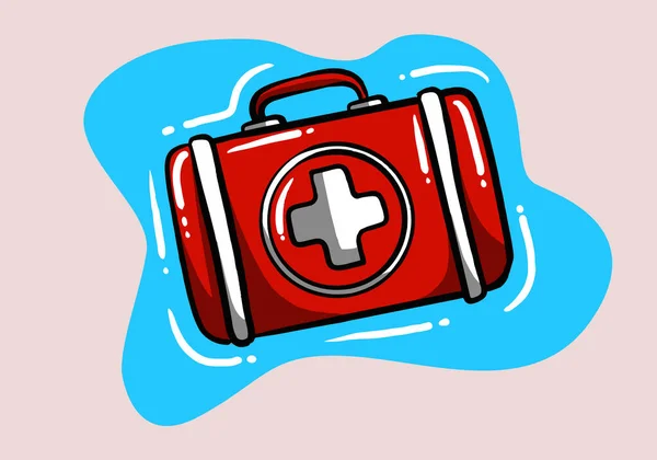 救急キット救急箱医療支援スーツケース 緊急事態の概念 手描きベクトルアイコン 漫画のミニマルスタイル — ストックベクタ
