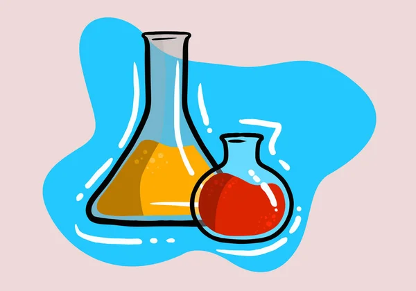 Oranžová Červená Baňka Ikona Kapaliny Chemický Laboratorní Výzkum Vektorové Ilustrace — Stockový vektor