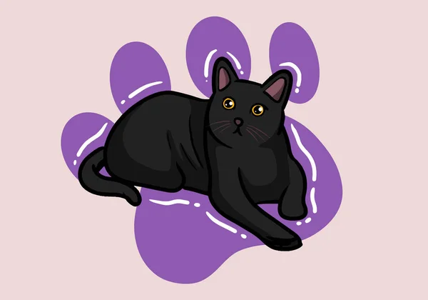 Niedliche Handgezeichnete Schwarze Katze Flauschiges Fell Und Übertriebene Gesichtszüge Nette — Stockvektor