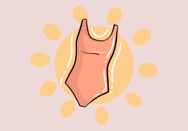 Parlak renkli mayo. Plaj kadını formu. Çizgi film stili vektör sembolünde tek bir simge var.