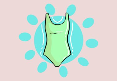 Parlak renkli mayo. Plaj kadını formu. Çizgi film stili vektör sembolünde tek bir simge var.