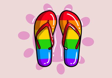 Plaj tatili tasarımları için el çizimi renkli terlikler. Sandal plajı renkli giyinir. Parmak arası terlikler.