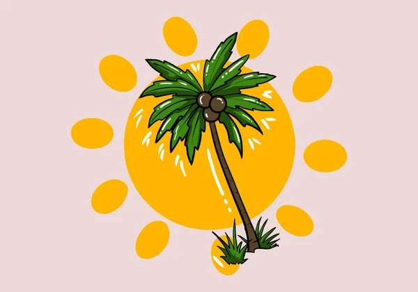 Carino Cartone Animato Palma Tropicale Albero Estivo Disegnato Mano Sfondo — Vettoriale Stock