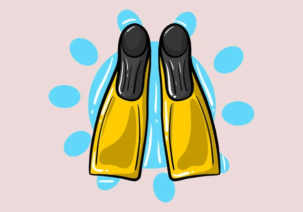 Handgezeichnete Bunte Schwimmflossen Zum Tauchen Schwimmflossen Beschleunigen Sie Das Schwimmtempo — Stockvektor