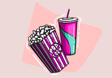 patlamış mısır ve kola saman ile. düz dsign Style sinema simgesi. vektör çizim