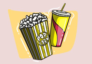 patlamış mısır ve kola saman ile. düz dsign Style sinema simgesi. vektör çizim