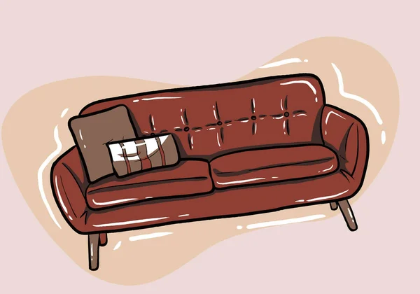 Sofa Mit Kissen Isolierte Bequeme Sitzgelegenheit Einfache Rezeption Sofa Frontansicht — Stockvektor