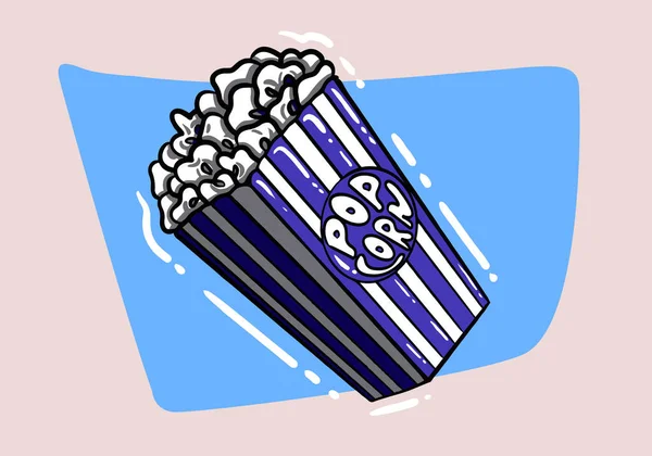 Popcorn Hand Drawn Vector Pop Corn Cinema Movie Box Food — Stock Vector