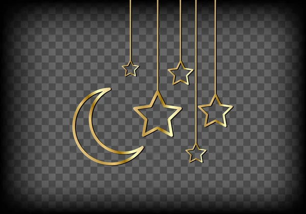 Ramadan Kareem Vectorset Wenskaart Gouden Halve Maan Zwarte Achtergrond Gouden — Stockvector