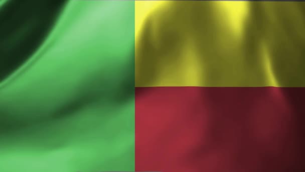 Közelkép Benin Zászló Integetett Szélben Benin Nemzeti Zászló Lengeti Kiváló — Stock videók