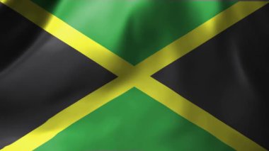 Jamaika bayrağının rüzgarda dalgalanan yakın çekimi. Jamaika bayrağı 4K sallanıyor. Yüksek kalite 4k görüntü.