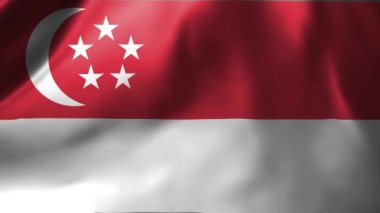 Rüzgarda sallanan Singapur bayrağının yakın çekimi. Singapur bayrağı sallanıyor. Yüksek kalite 4k görüntü.