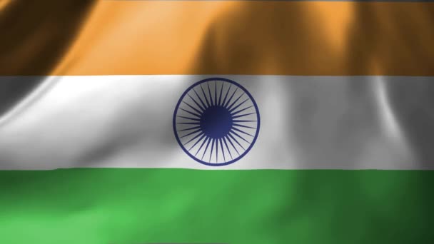 Gros Plan Drapeau Indien Agitant Dans Vent Drapeau National Inde — Video